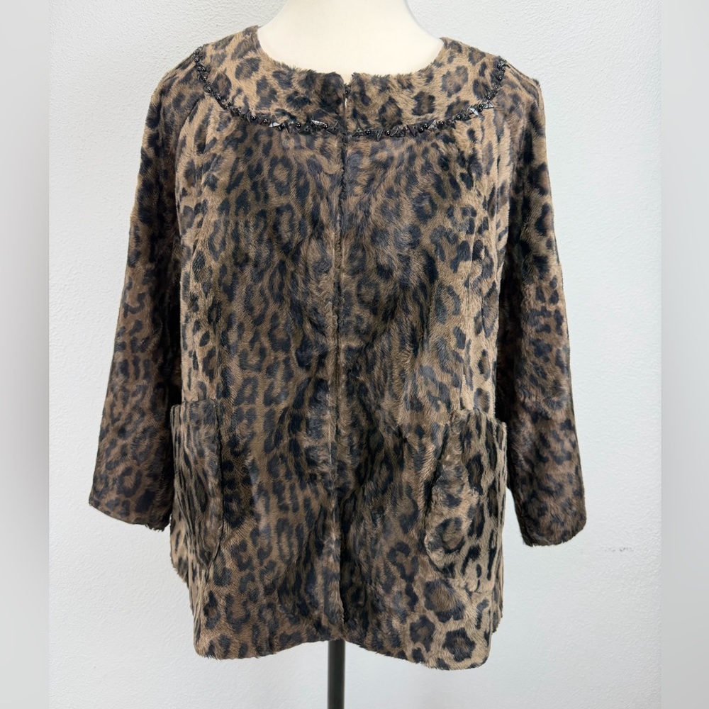 Rebecca Taylor Vintage Lined‎ 3/4 Sleeve Animal Leopard Print Faux Fur Coat 8
